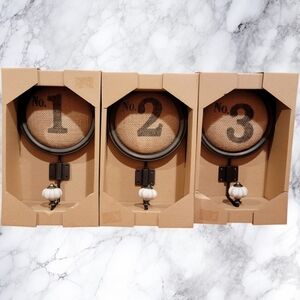 NWT Elements 10" Wall Hook Set 3 Metal Burlap Ceramic Knob Rustic Farmhouse Chic